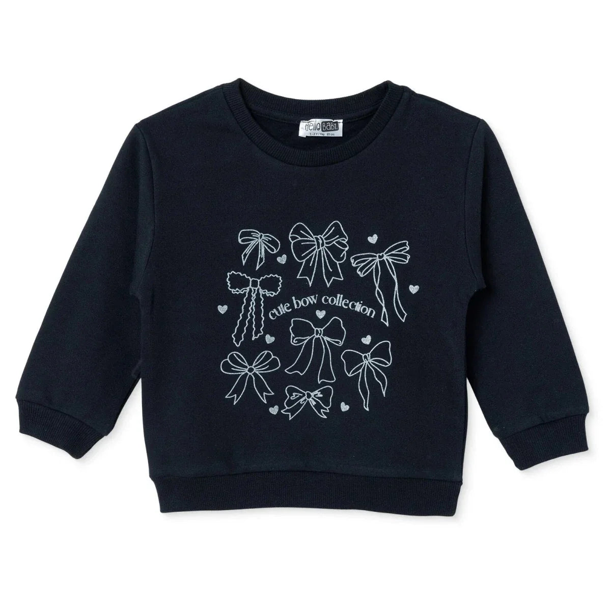 HelloBaby Bow Print Brushed Baby Sweatshirt (3-6 Months to 2-3 Years) - Black