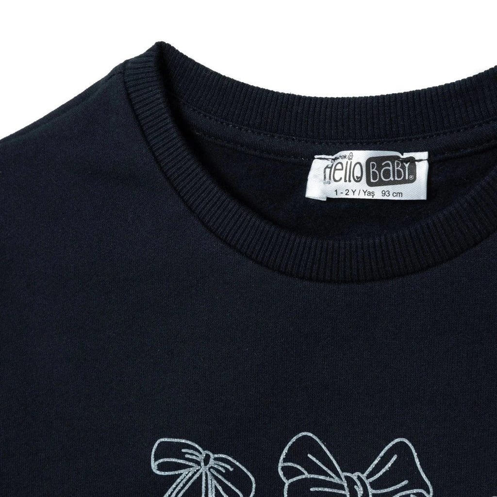 HelloBaby Bow Print Brushed Baby Sweatshirt (3-6 Months to 2-3 Years) - Black