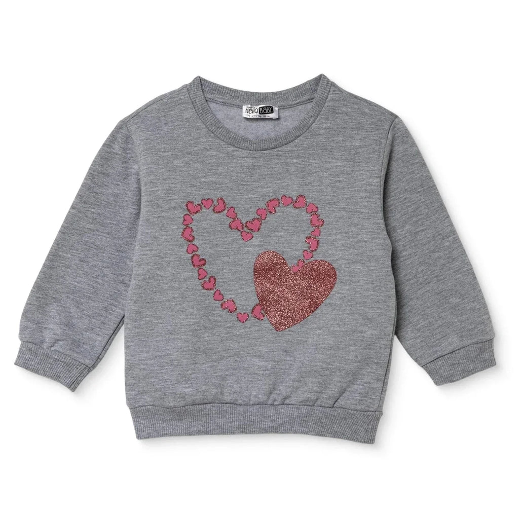 HelloBaby Heart Print Brushed Baby Sweatshirt (3-6 Months to 2-3 Years) - Grey