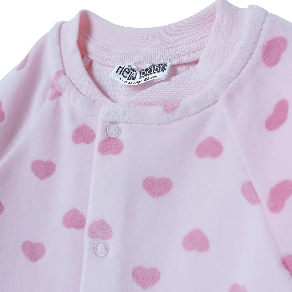 HelloBaby Heart Print Footless Velour Baby Sleepsuit (Newborn to 6-9 Months)