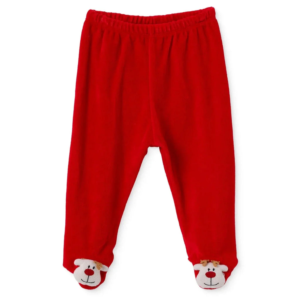 HelloBaby Reindeer Embroidered Velour Footed Baby Bottoms (Newborn to 6-9 Months) - Red