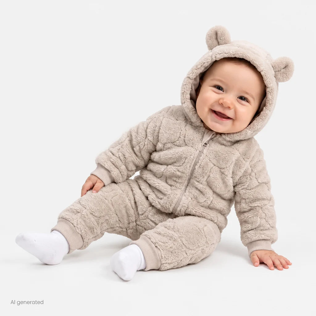 Midimod Animal Print Hooded Fleece Baby Pramsuit (1-3 Months to 12 Months)