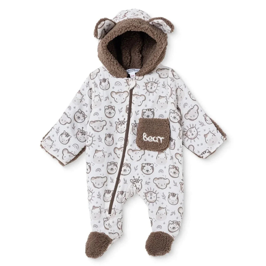 Midimod Animal Print Hooded Lined Fleece Baby Pramsuit (1-3 Months to 12 Months)