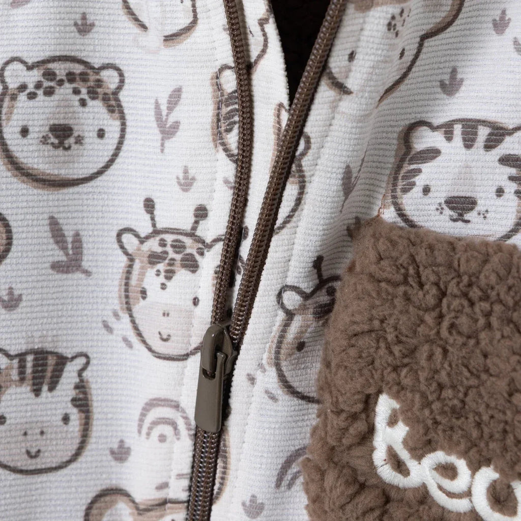Midimod Animal Print Hooded Lined Fleece Baby Pramsuit (1-3 Months to 12 Months)