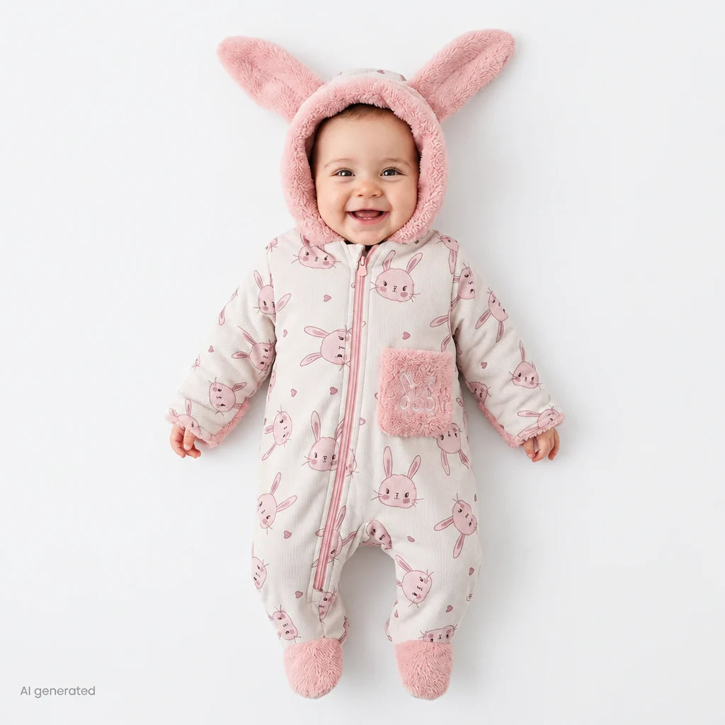 Midimod Hooded Zip-Up Soft Fleece Baby Pramsuit (1-3 Months to 12 Months)