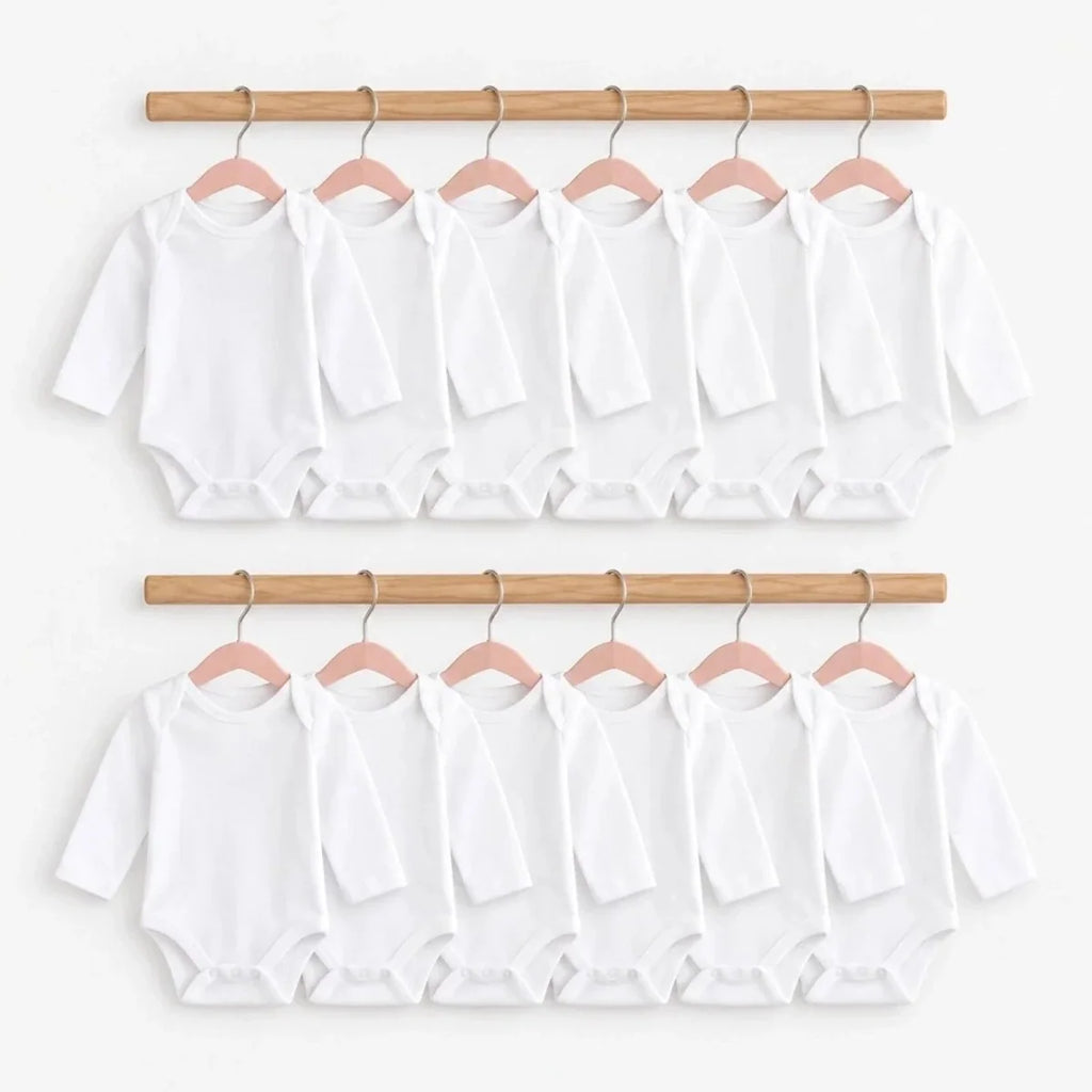HelloBaby Unisex White Long Sleeve Bodysuits 12 Pack - White