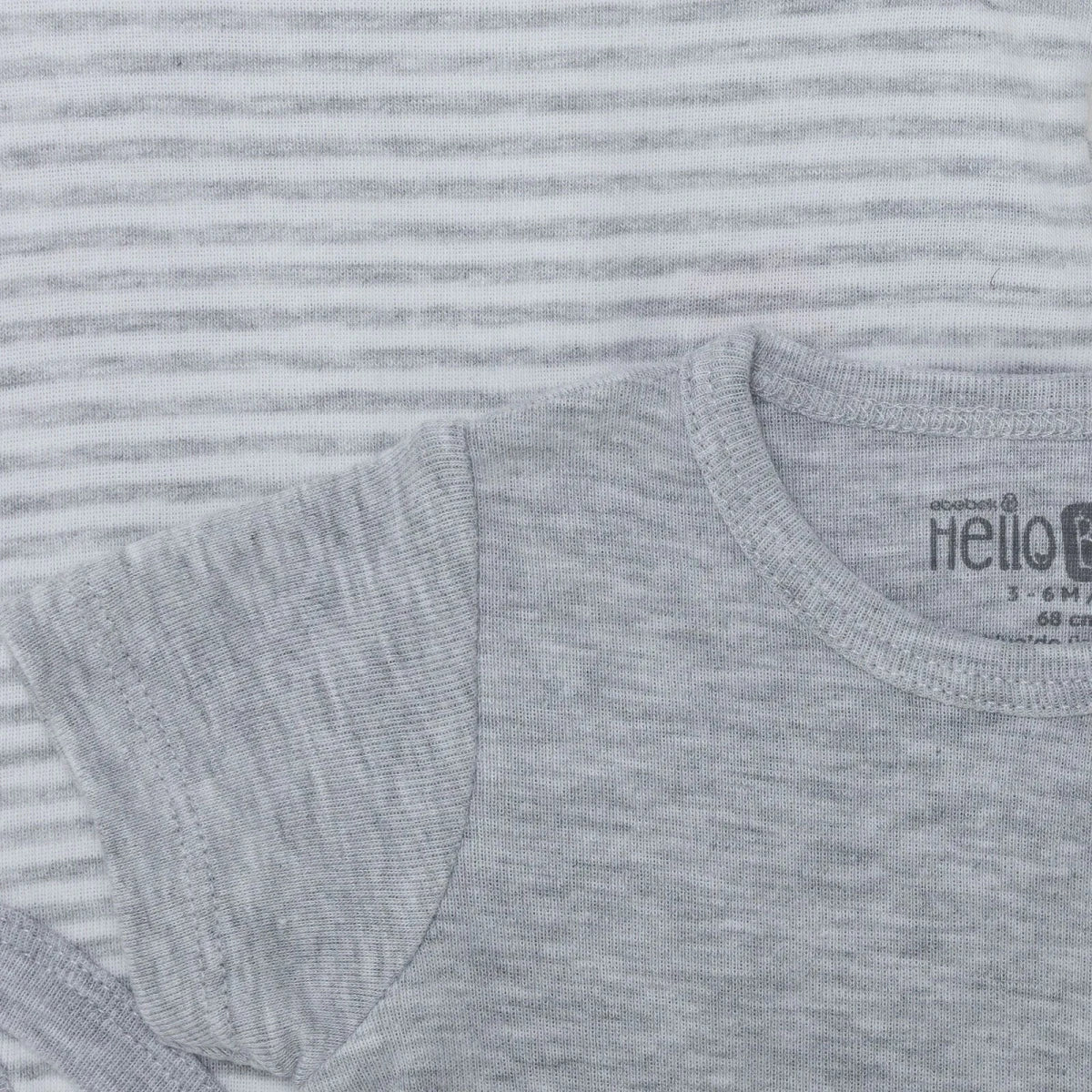 HelloBaby 2 Pack Striped Short Sleeve Baby Bodysuits (1-3 Months to 2-3 Years) - Grey