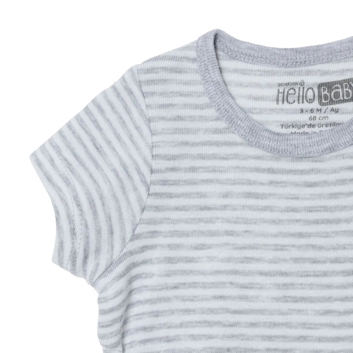 HelloBaby 2 Pack Striped Short Sleeve Baby Bodysuits (1-3 Months to 2-3 Years) - Grey