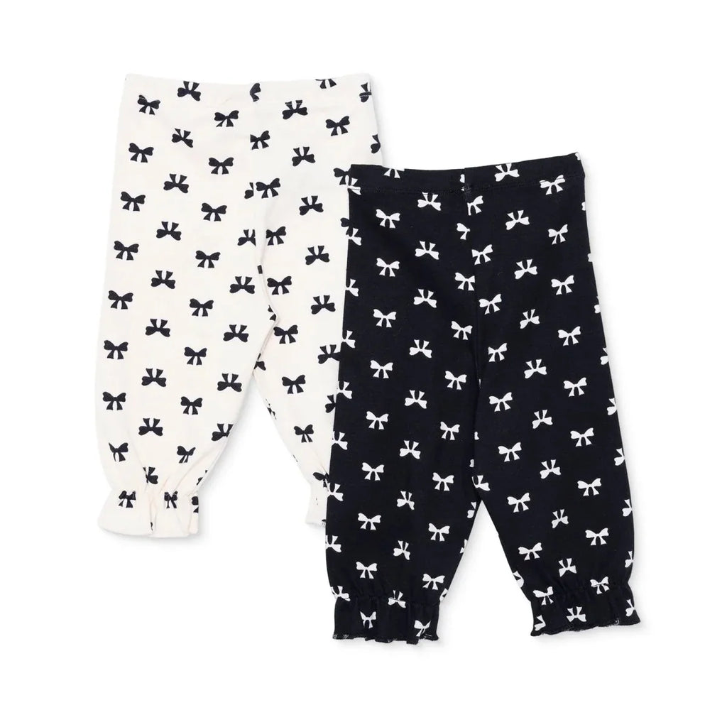 HelloBaby 2 Pack Bow Print Interlock Footless Baby Bottoms (3-6 Months to 2-3 Years) - Black