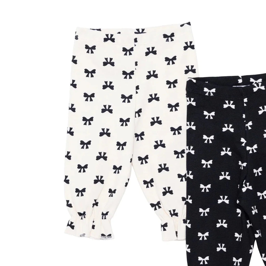 HelloBaby 2 Pack Bow Print Interlock Footless Baby Bottoms (3-6 Months to 2-3 Years) - Black