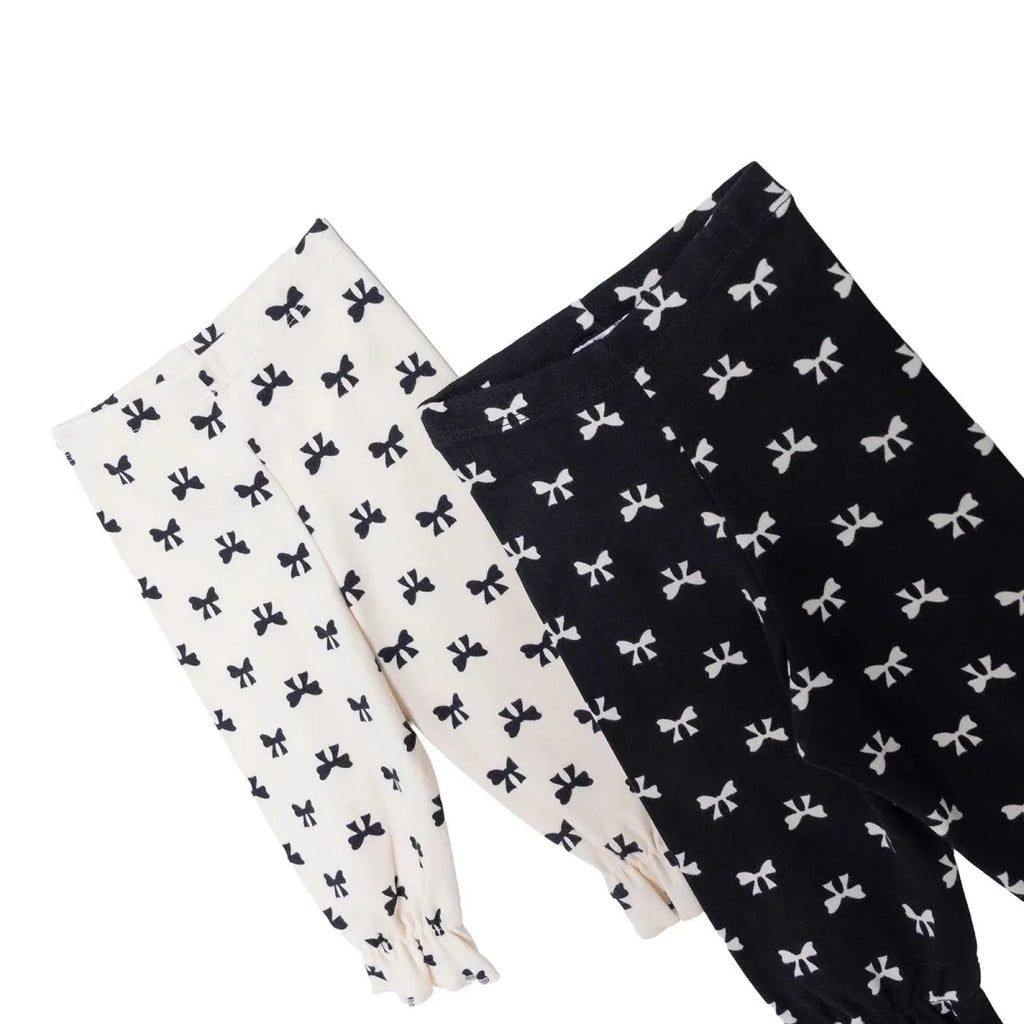 HelloBaby 2 Pack Bow Print Interlock Footless Baby Bottoms (3-6 Months to 2-3 Years) - Black