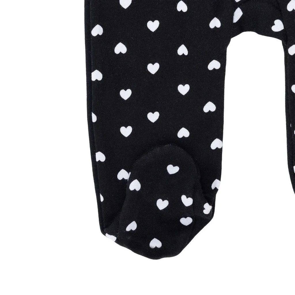 HelloBaby Girls Footed Sleepsuit Heart Print Zip Fastening Crew Neck Full Length Long Sleeve - Black
