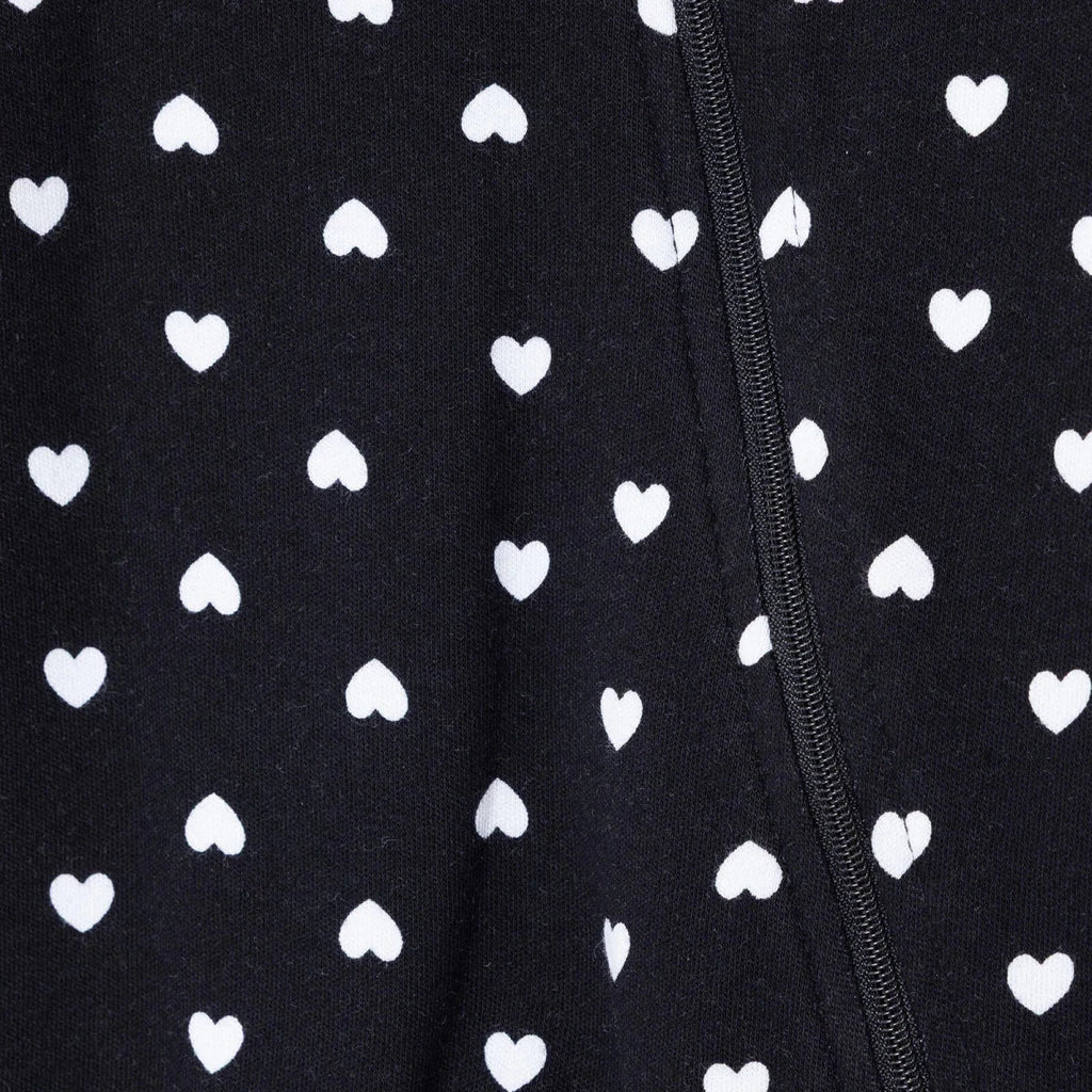 HelloBaby Girls Footed Sleepsuit Heart Print Zip Fastening Crew Neck Full Length Long Sleeve - Black