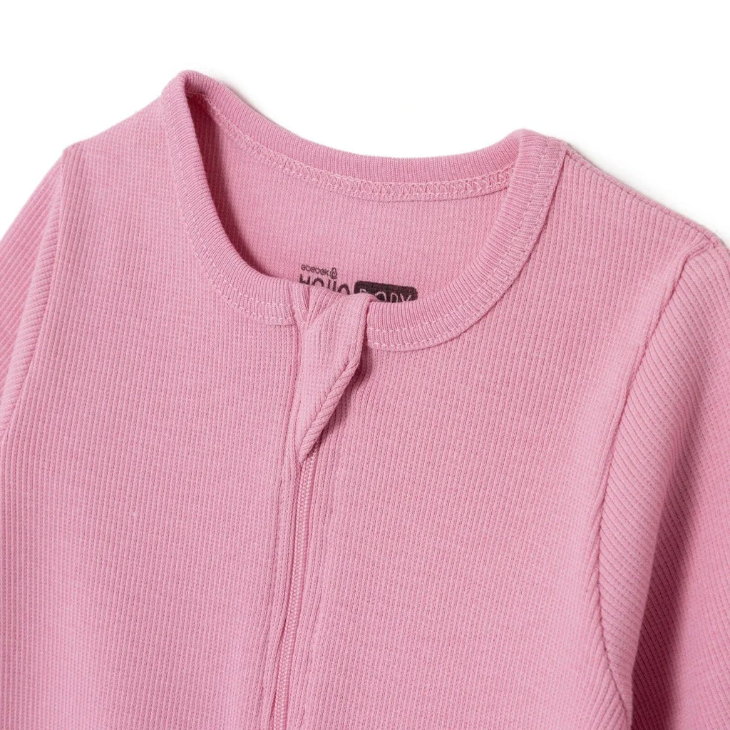 HelloBaby Long Sleeve Ribbed Footed Baby Sleepsuit (Newborn to 6-9 Months) - Pink