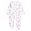 HelloBaby Girls Footed Sleepsuit Heart Print Zip Fastening Crew Neck Full Length Long Sleeve - Ecru Printed
