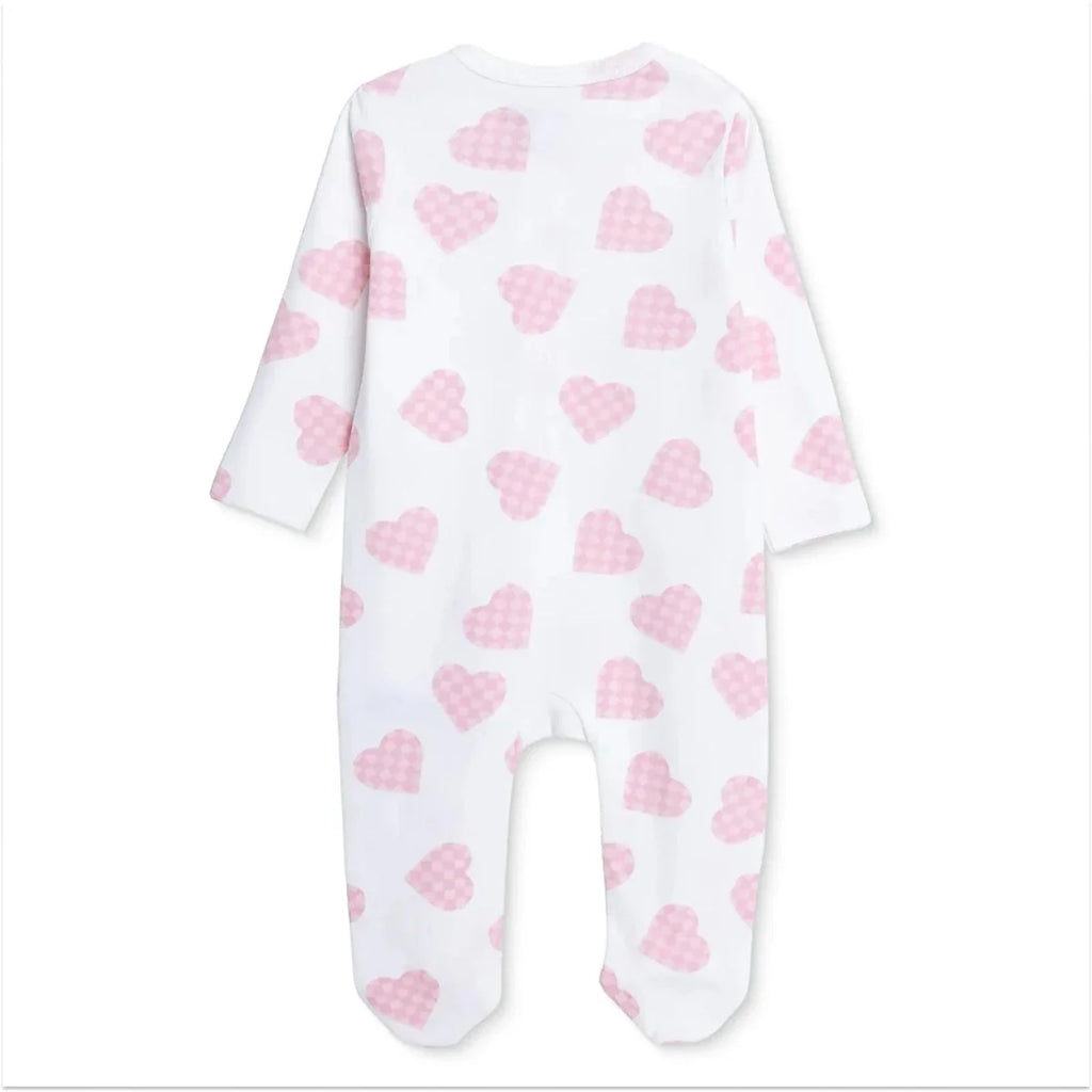 HelloBaby Girls Footed Sleepsuit Heart Print Zip Fastening Crew Neck Full Length Long Sleeve - Ecru Printed