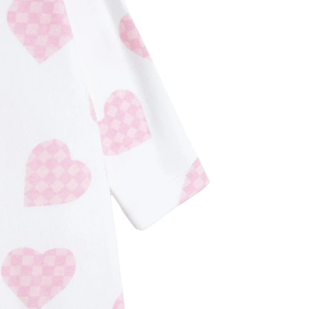 HelloBaby Girls Footed Sleepsuit Heart Print Zip Fastening Crew Neck Full Length Long Sleeve - Ecru Printed