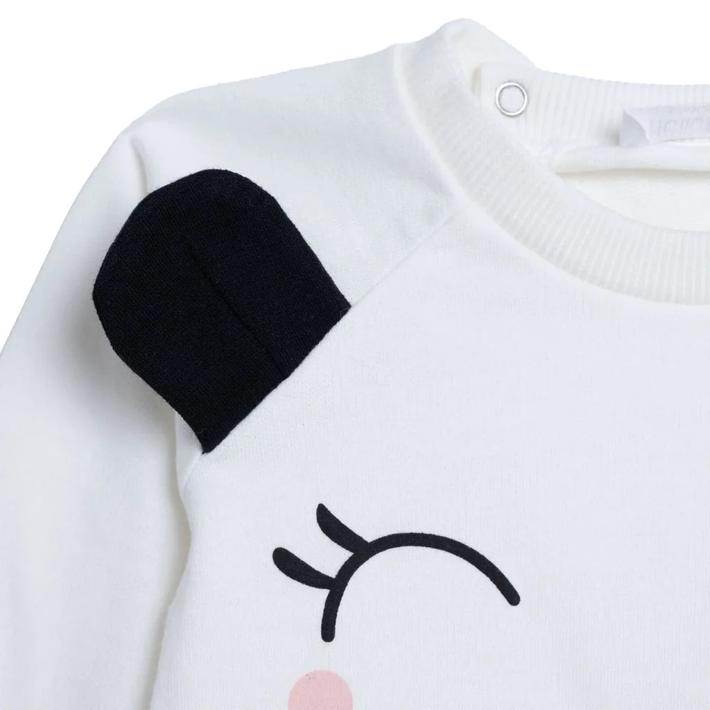 HelloBaby Girls Sweatshirt Animal Print Snap Fastening Crew Neck Long Sleeve - Ecru