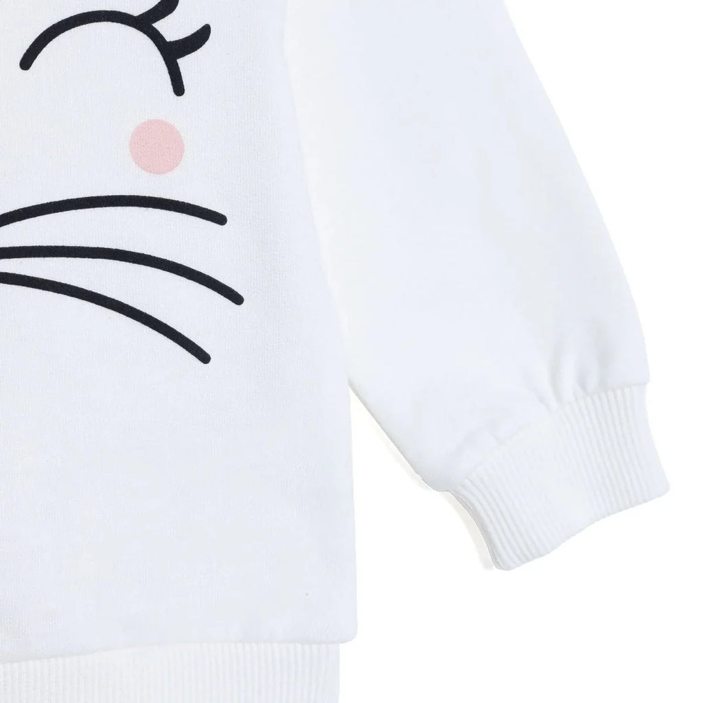 HelloBaby Girls Sweatshirt Animal Print Snap Fastening Crew Neck Long Sleeve - Ecru