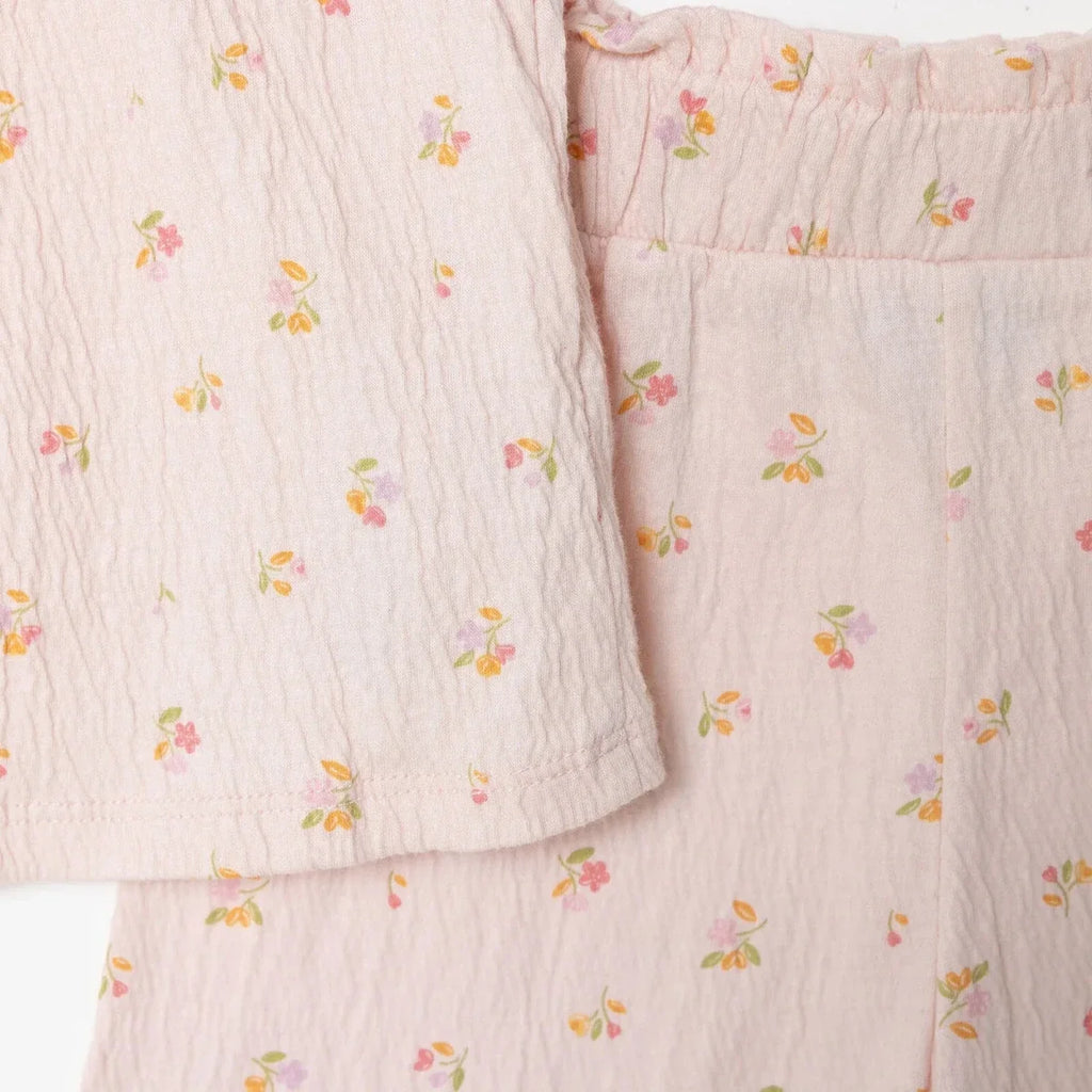 HelloBaby Girls Blouse & Shorts Set Pastel Dreams Crew Neck Full Length Short Sleeve - Pink Printed