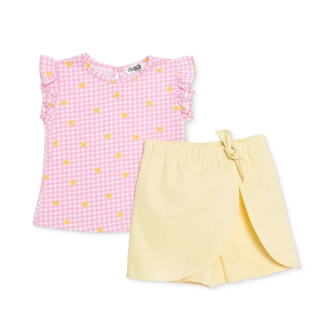 HelloBaby Girls Blouse & Shorts Set Ditsy Flower Crew Neck Short Length Short Sleeve - Pink Printed