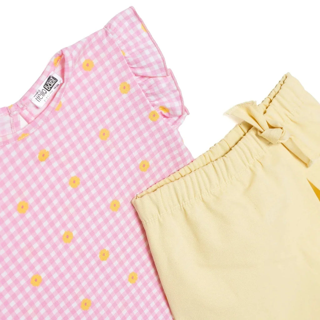 HelloBaby Girls Blouse & Shorts Set Ditsy Flower Crew Neck Short Length Short Sleeve - Pink Printed
