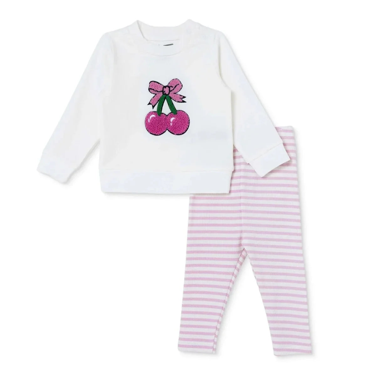 HelloBaby Cherry Print Baby Sweatshirt & Leggings Set (1-3 Months to 12 Months) - Pink
