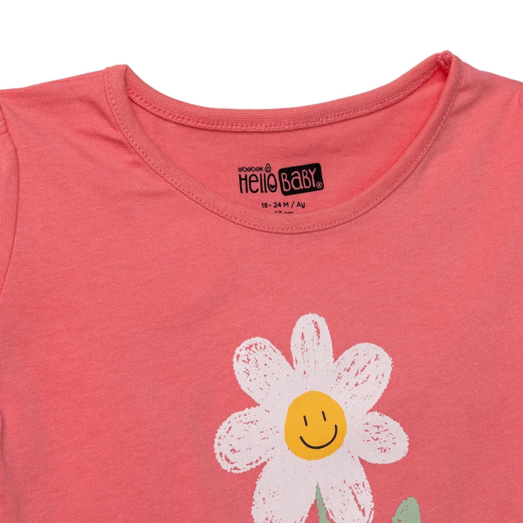 HelloBaby Girls T-shirt Floral Print Crew Neck Short Sleeve - Coral
