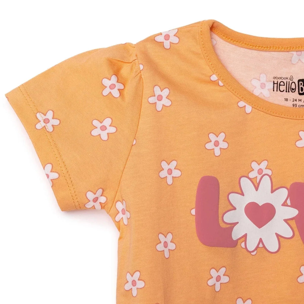 HelloBaby Girls T-shirt Floral Print Crew Neck Short Sleeve - Salmon