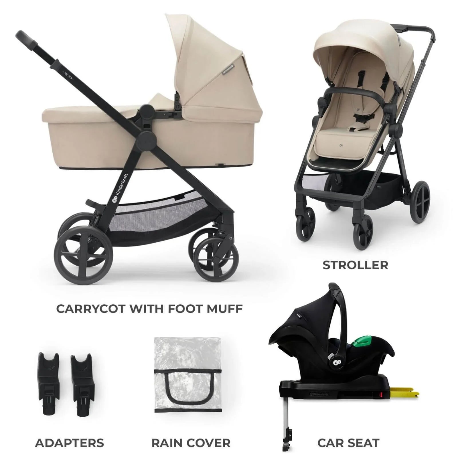 Kinderkraft Newly Mink Pro 4-in-1 Travel System - Sand Beige