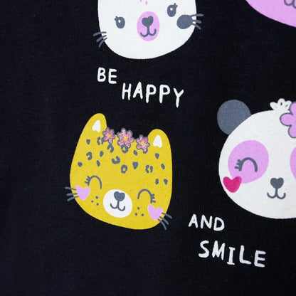 HelloBaby Girls T-shirt Animal Print Crew Neck Short Sleeve - Black