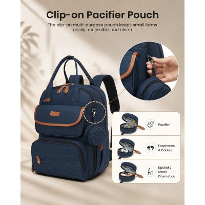 Kono Baby Changing Backpack With Changing Mat & Pacifier Pouch (Navy Blue) - BCK2615NY