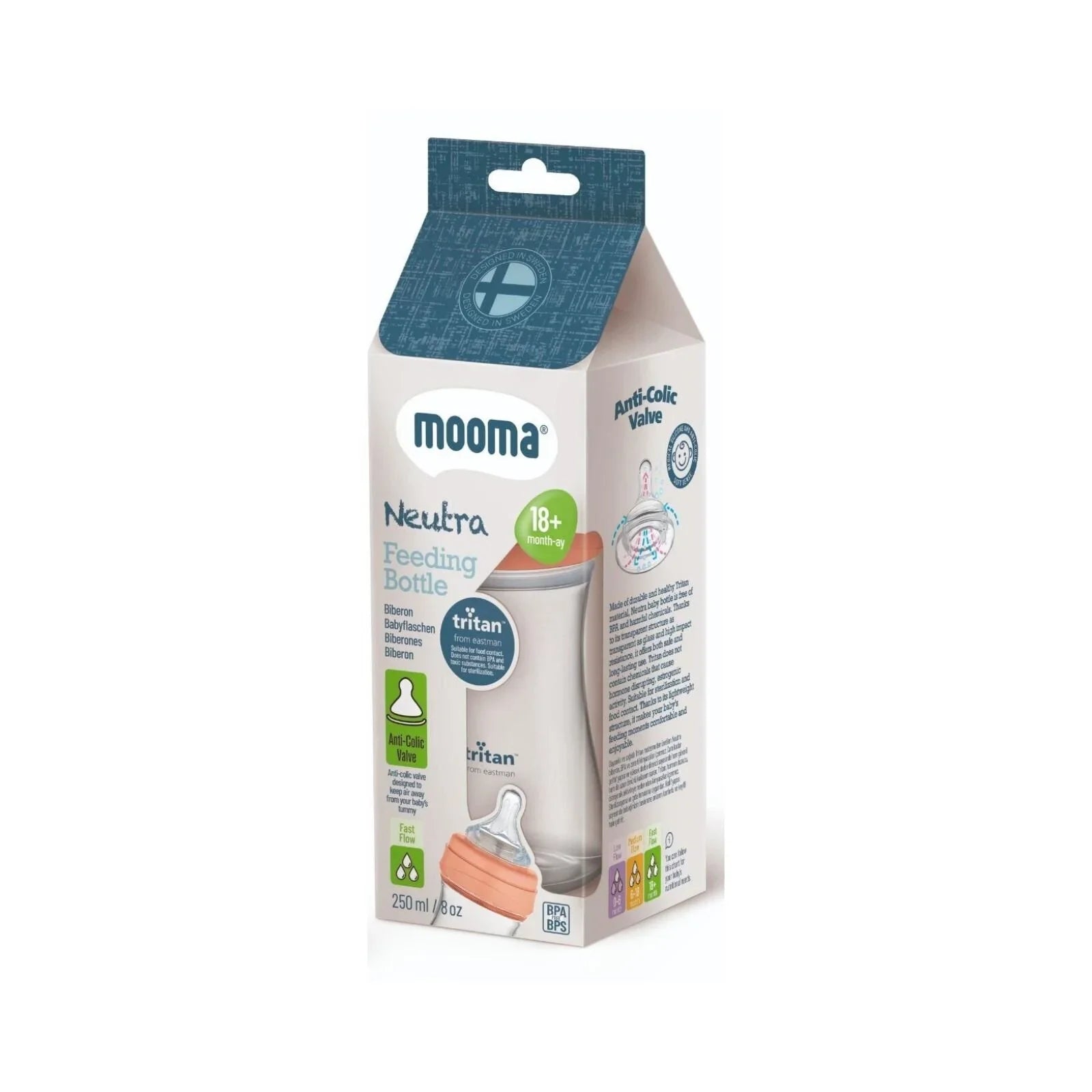 Mooma Neutra Tritan Bottle Fast Flow 18+ months 250ml - Coral Pink