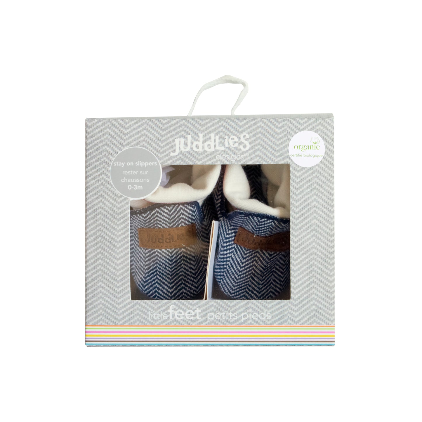 Juddlies Organic Cottage Slippers (0-4M) - Available in Bear Black/Driftwood Grey/Lake Blue/Sunset Pink