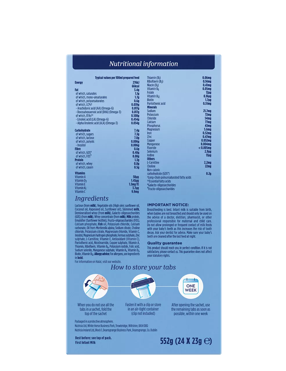 Aptamil First Infant Pre-Measured Milk Tabs (0-6 months) - 24x23g Sachets