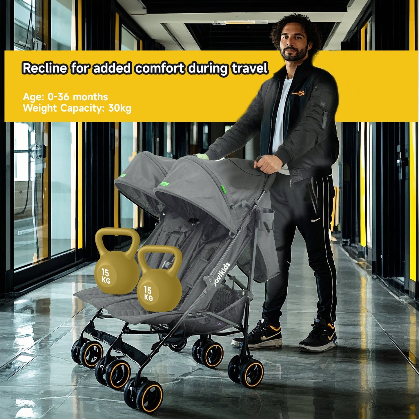 Jovikids Ezra Twin Double Stroller - Grey