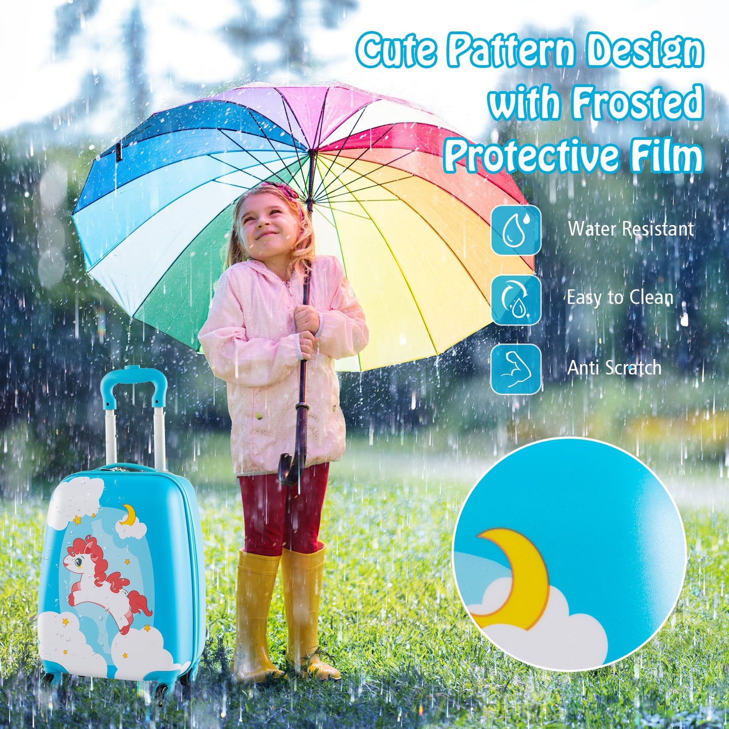 2 Pieces Kids Luggage Set with Wheels and Height Adjustable Handle-Blue