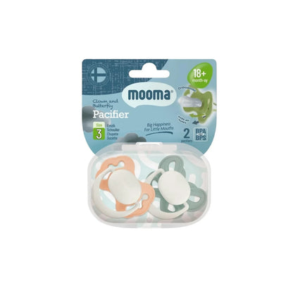 Mooma Clown & Butterfly Soothers 18+ months Pack of 2 - Light Orange & River Green