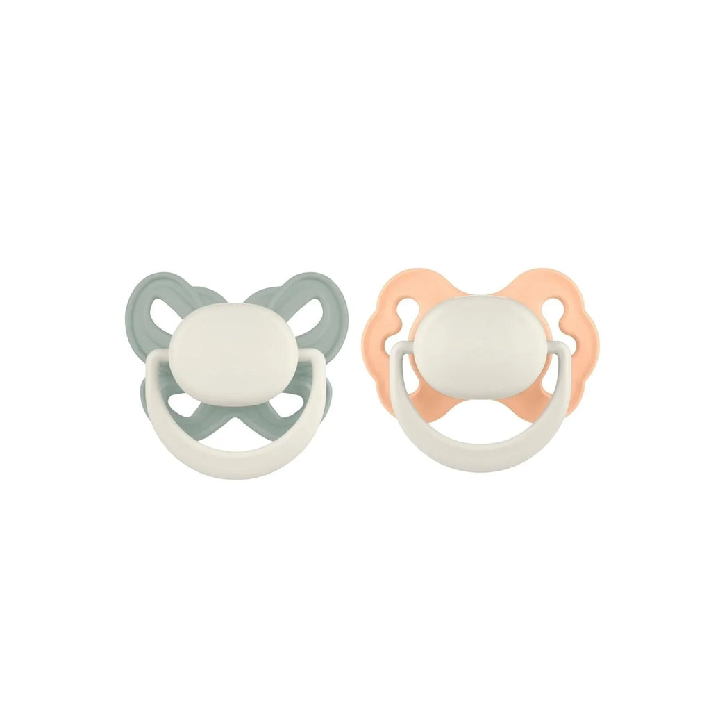 Mooma Clown & Butterfly Soothers 0-6 months Pack of 2 - Light Orange & River Green