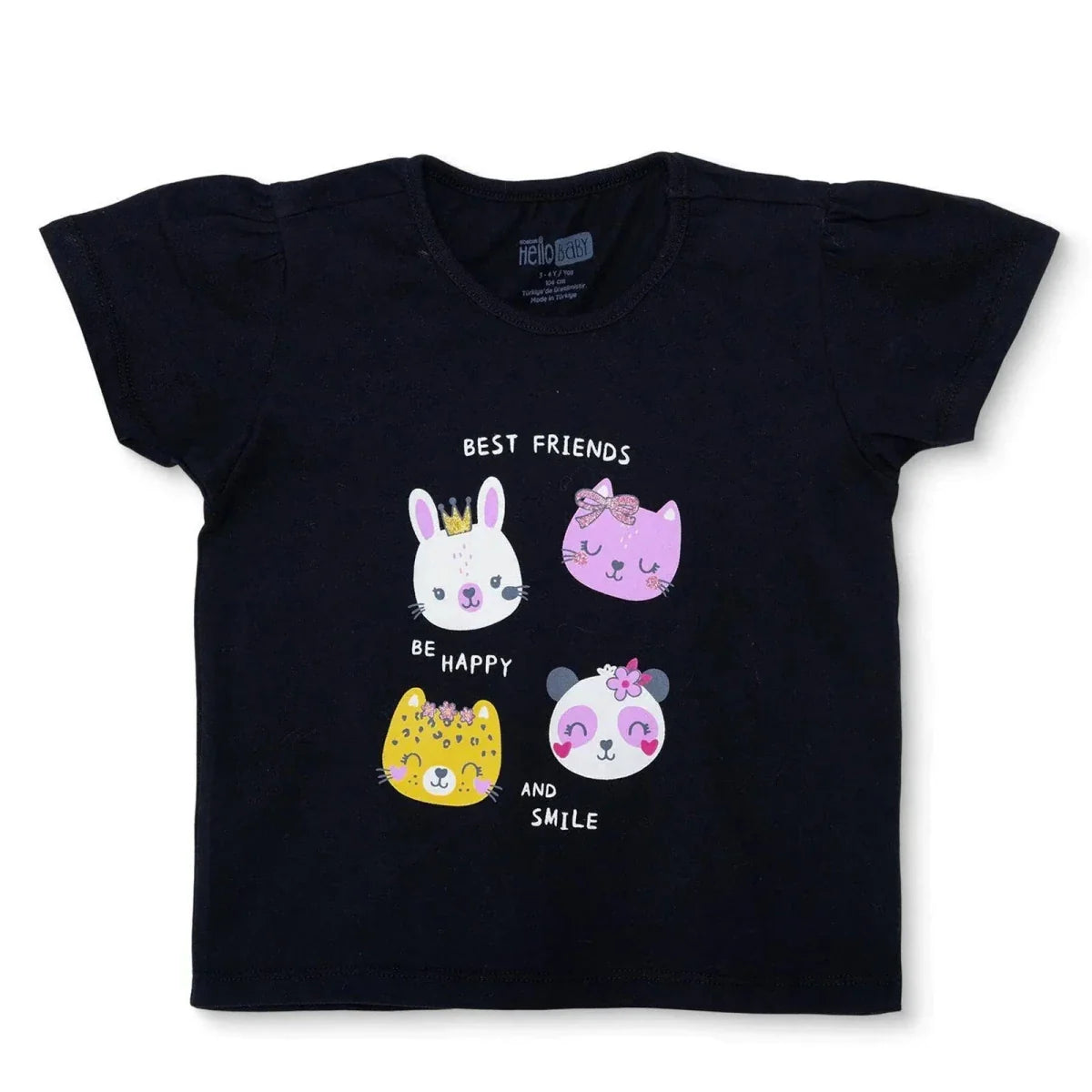 HelloBaby Girls T-shirt Animal Print Crew Neck Short Sleeve - Black