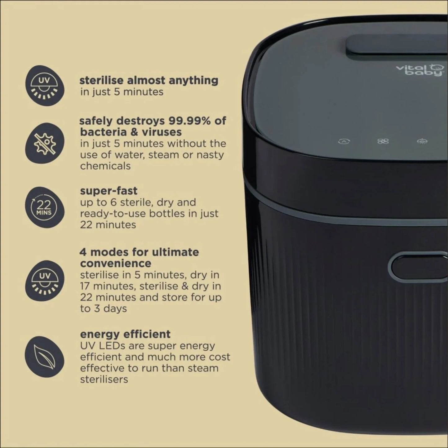 Vital Baby Advanced Pro UV Steriliser & Dryer (3rd Gen) - Onyx Black