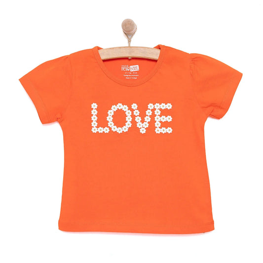 HelloBaby Basic Girl Daisy Patterned T-shirt - Coral