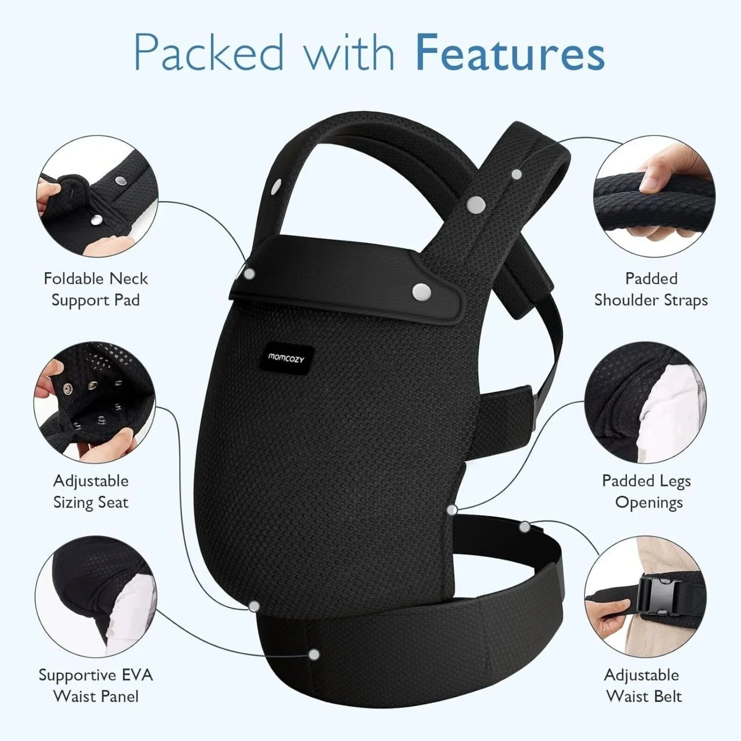 Momcozy Baby Carrier Newborn to Toddler Air Mesh - Black