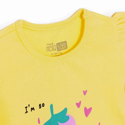HelloBaby Girls T-shirt Strawberry Print Crew Neck Short Sleeve - Yellow