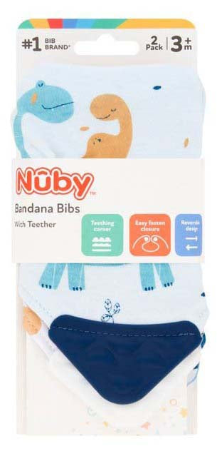 Nuby Bandana Bibs With Teether - Blue (Pack of 2)