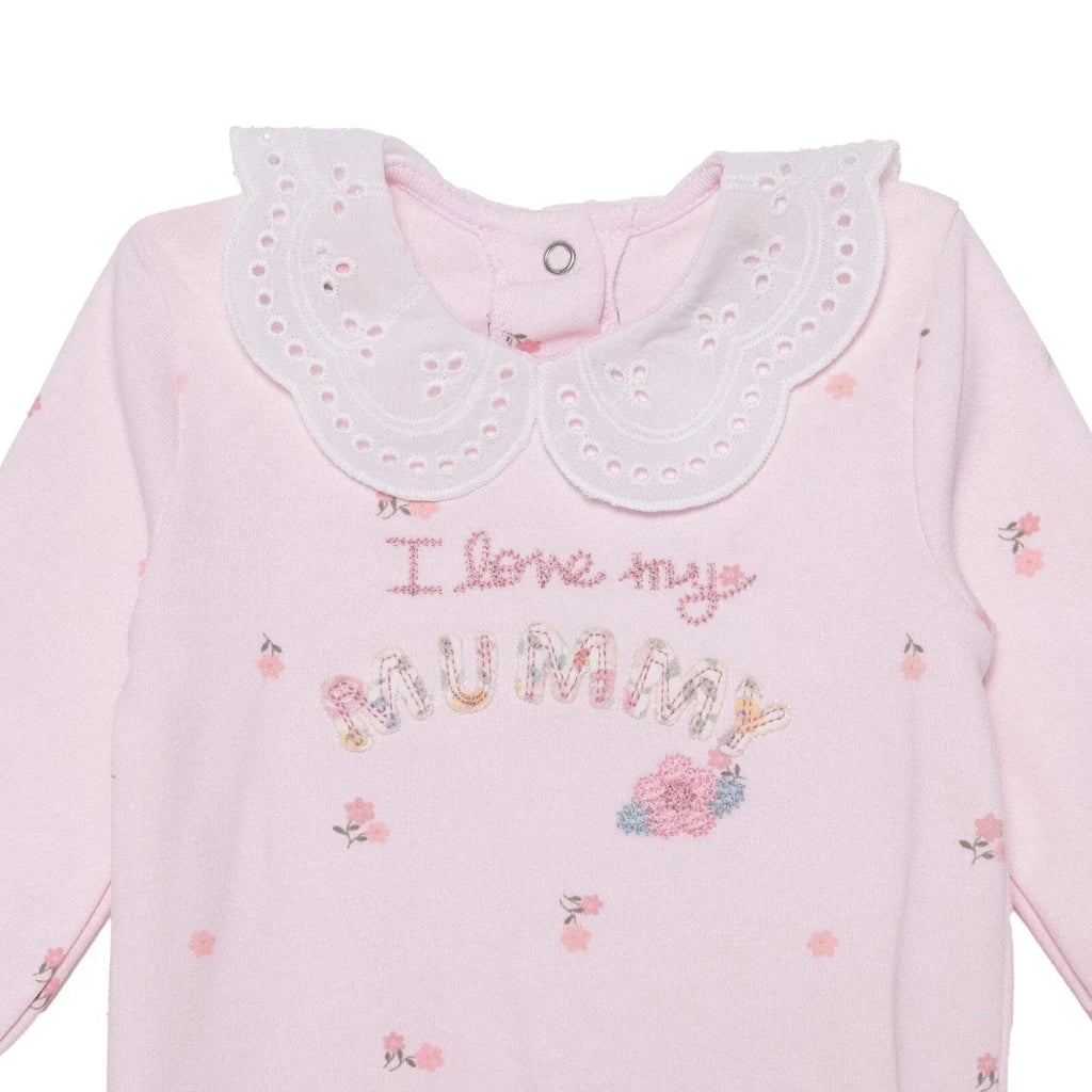 HelloBaby Floral Print Lace Collar Footed Baby Sleepsuit (Newborn to 6-9 Months) - Pink