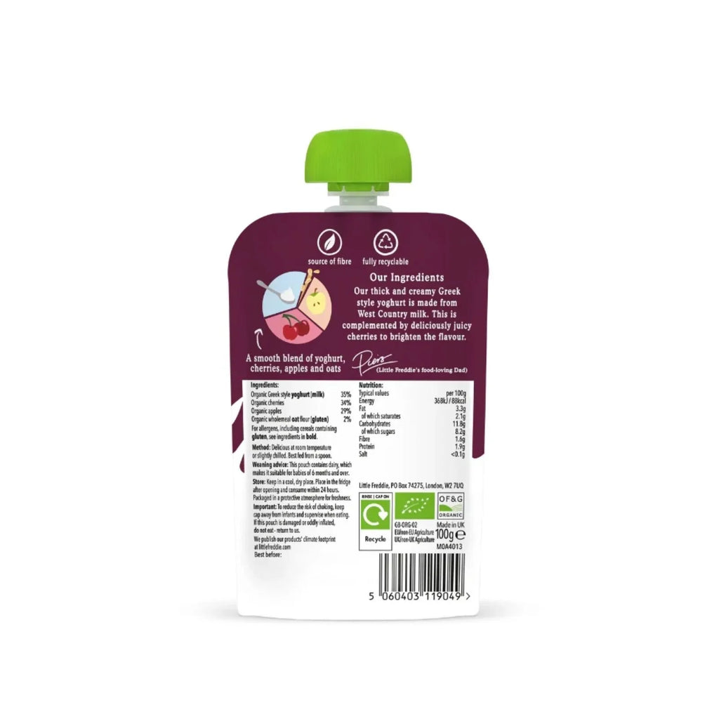 Little Freddie Organic Cherry Greek Style Yoghurt Baby Food Pouch 6+ months 100g