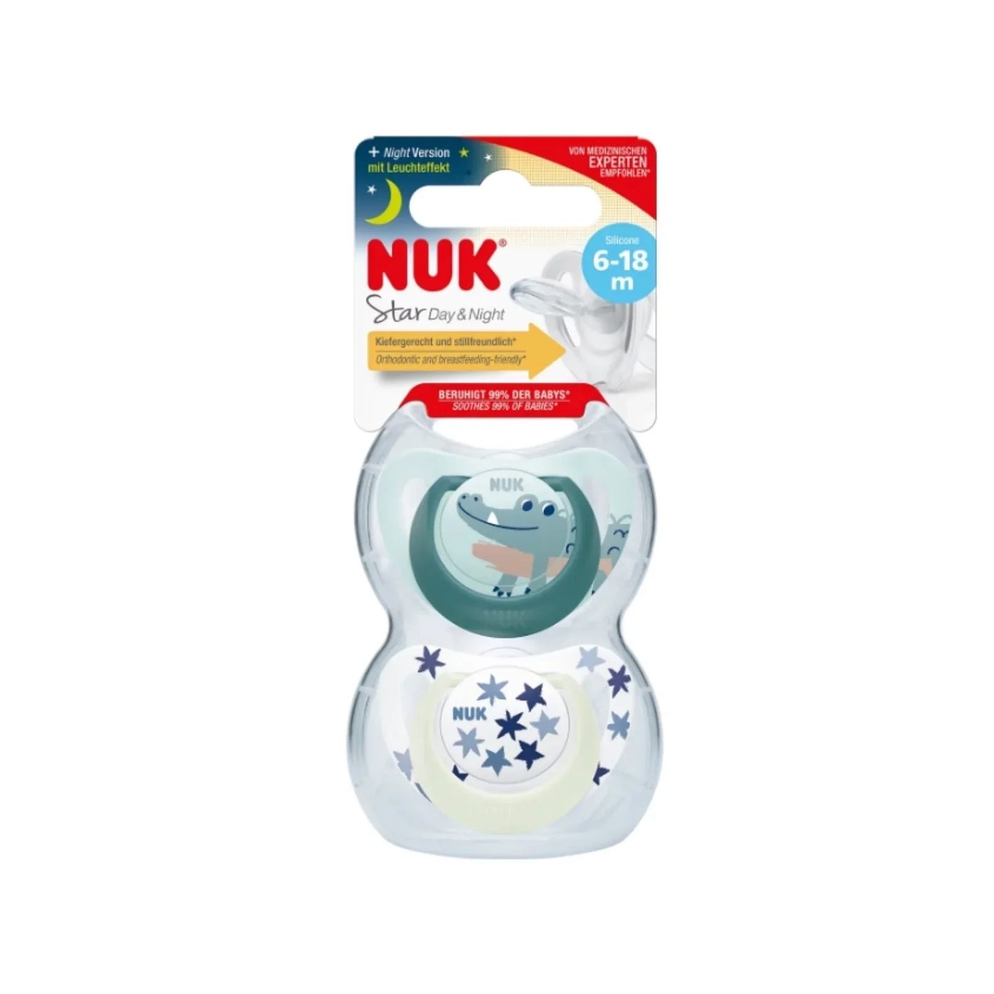 NUK Star Day & Night Soother 6-18 months Pack of 2 - Blue