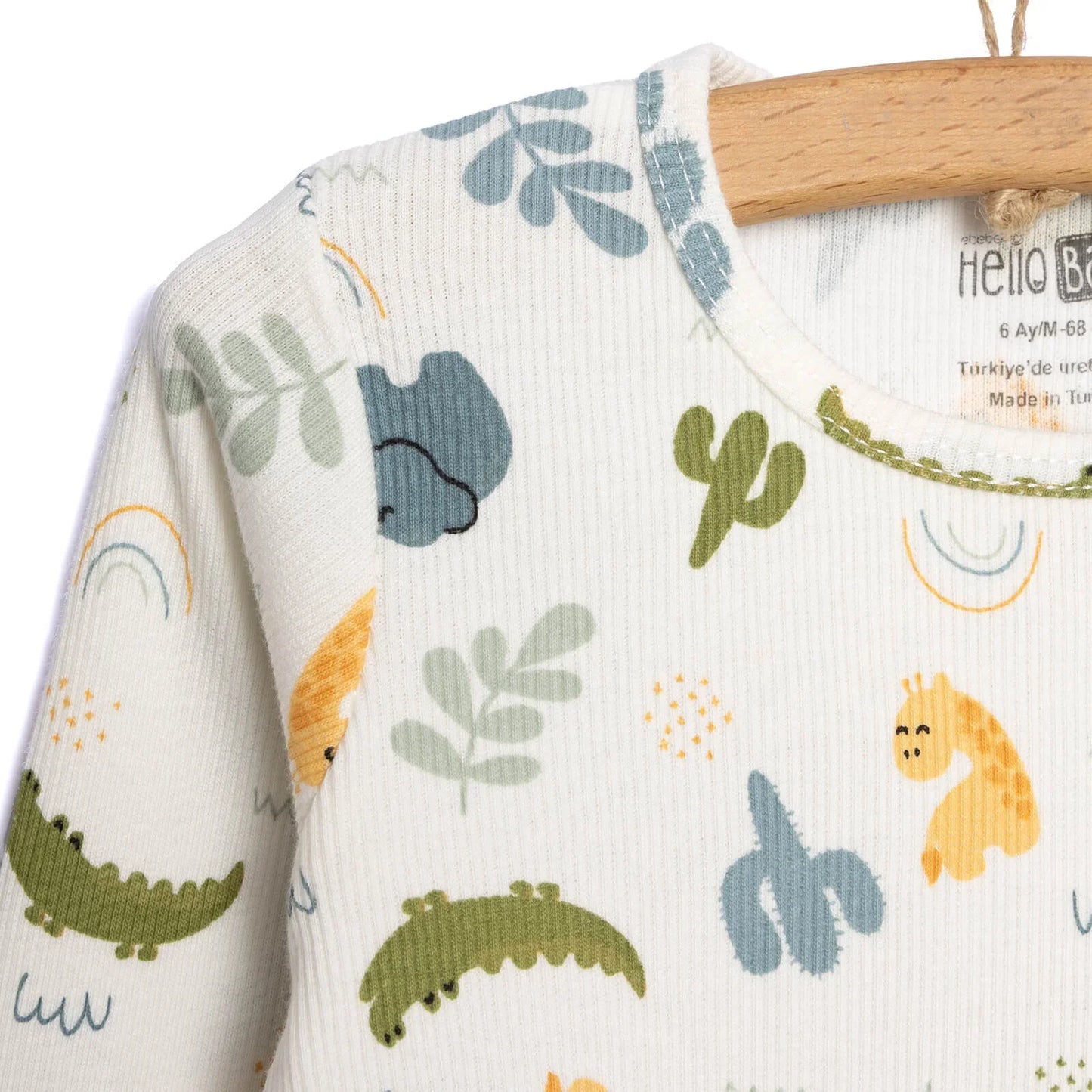 HelloBaby Baby Boy Elephant Printed Long Sleeve Pyjamas 2 pcs - Ecru