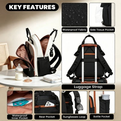 Miss Lulu Baby Changing Backpack (Black & White) - BCM2532BK/WH